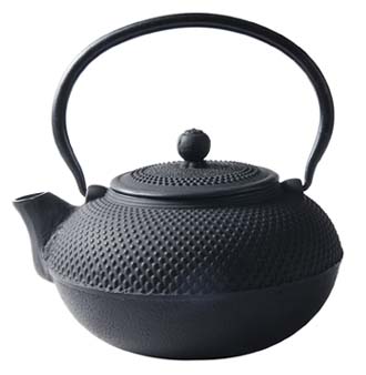 black cast iron teapot with infuser